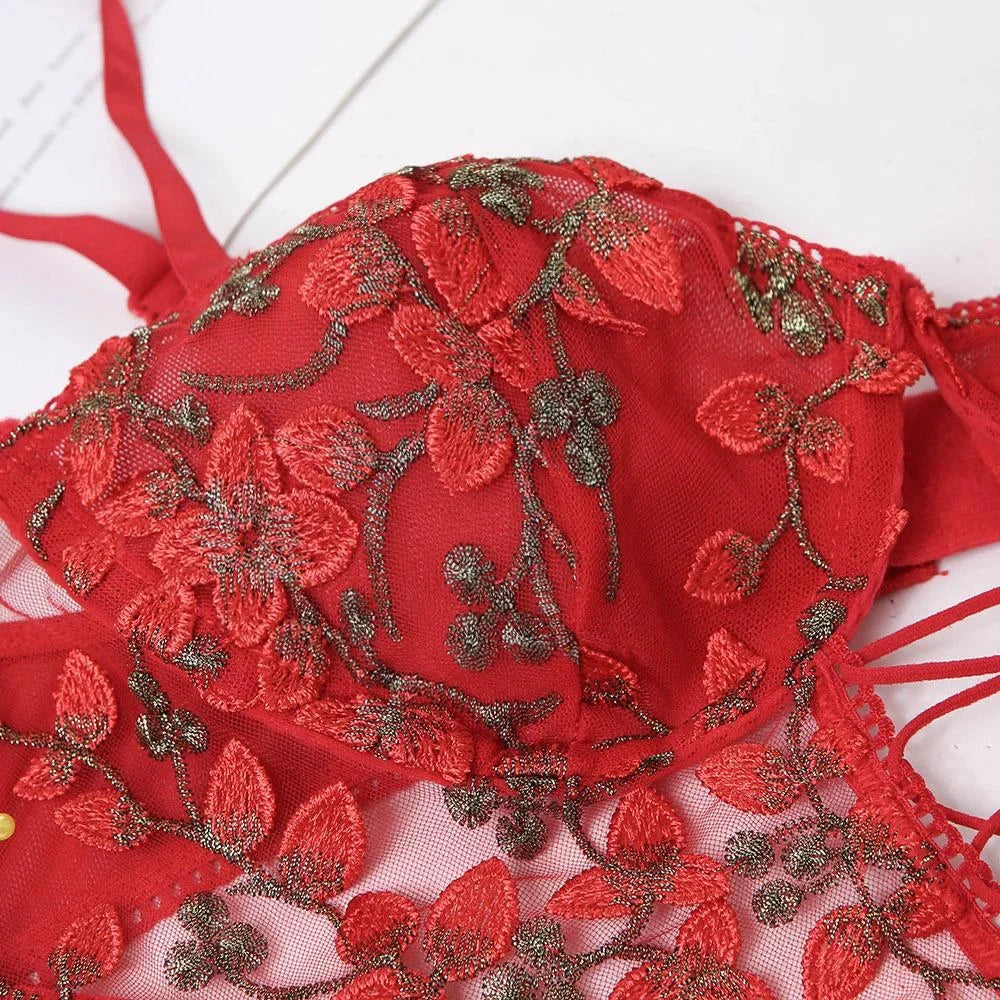 Women's Transparent Lace Fishnet Teddy Lingerie Bodysuit Sexy Embroidered Nightwear