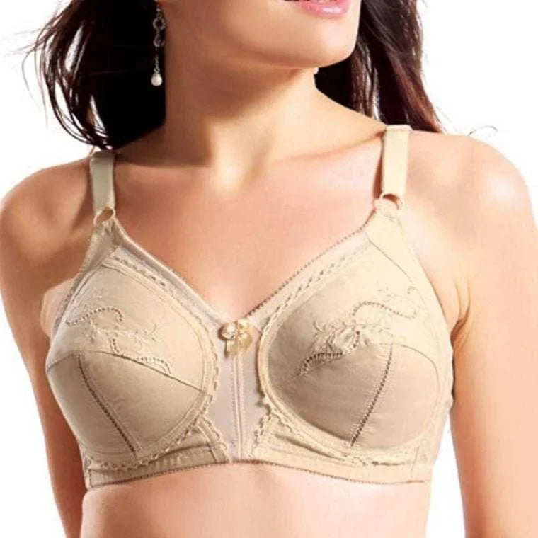 Women's Soft Cotton Embroidered Non Padded Bra Stretchable Straps Easy Fit Skin Friendly Everyday Comfort Bra 32-42