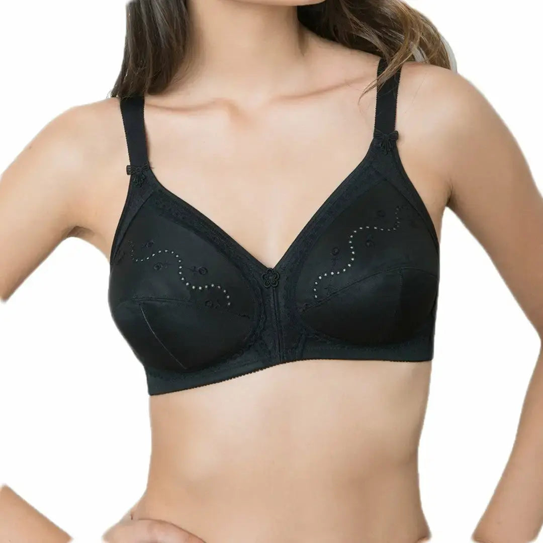 Women's Soft Cotton Embroidered Non Padded Bra Stretchable Straps Easy Fit Skin Friendly Everyday Comfort Bra 32-42
