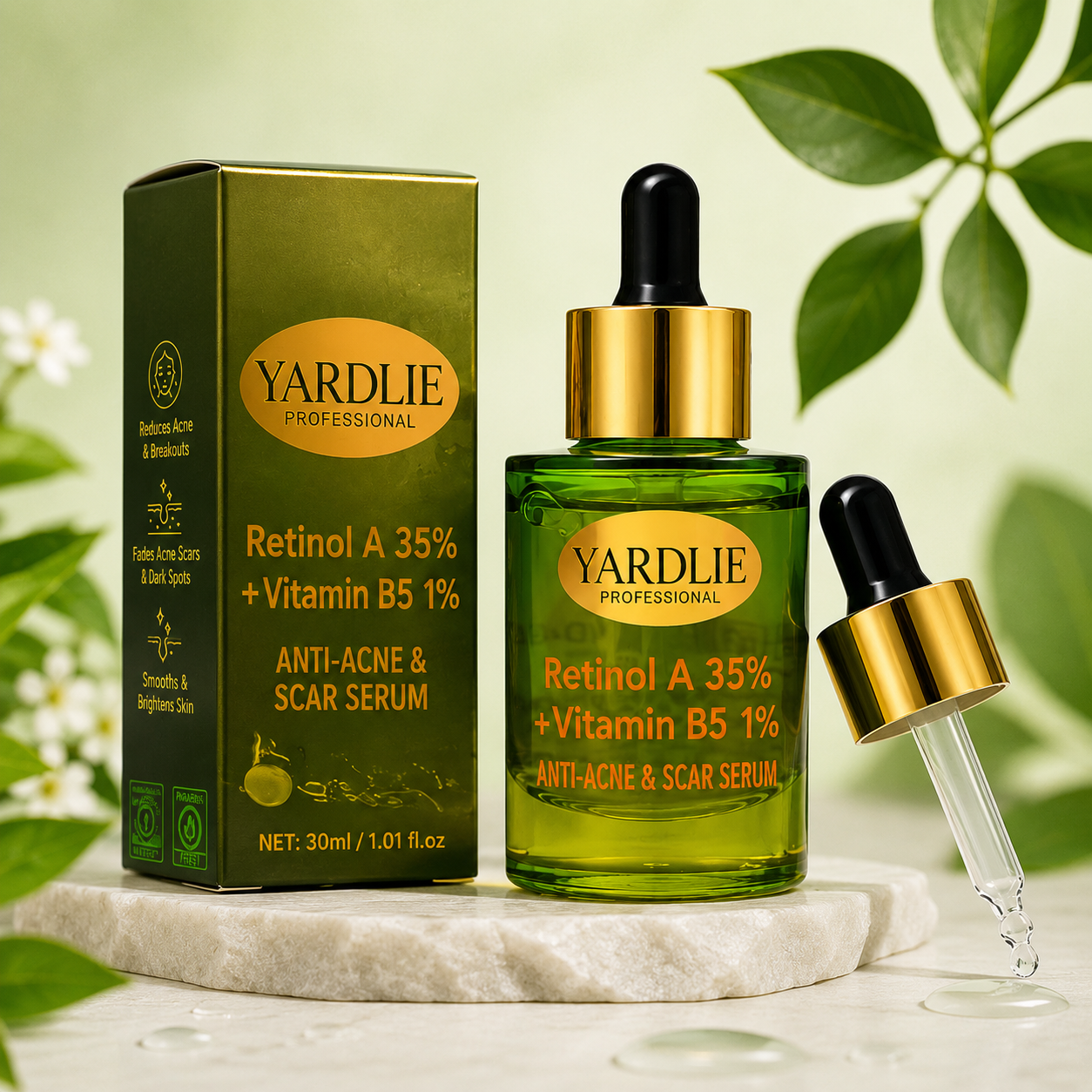 YARDLIE Professional Retinol A 35% + Vitamin B5 1% Anti-Acne & Scar Serum | Dark Spot & Blemish Repair | 30ml