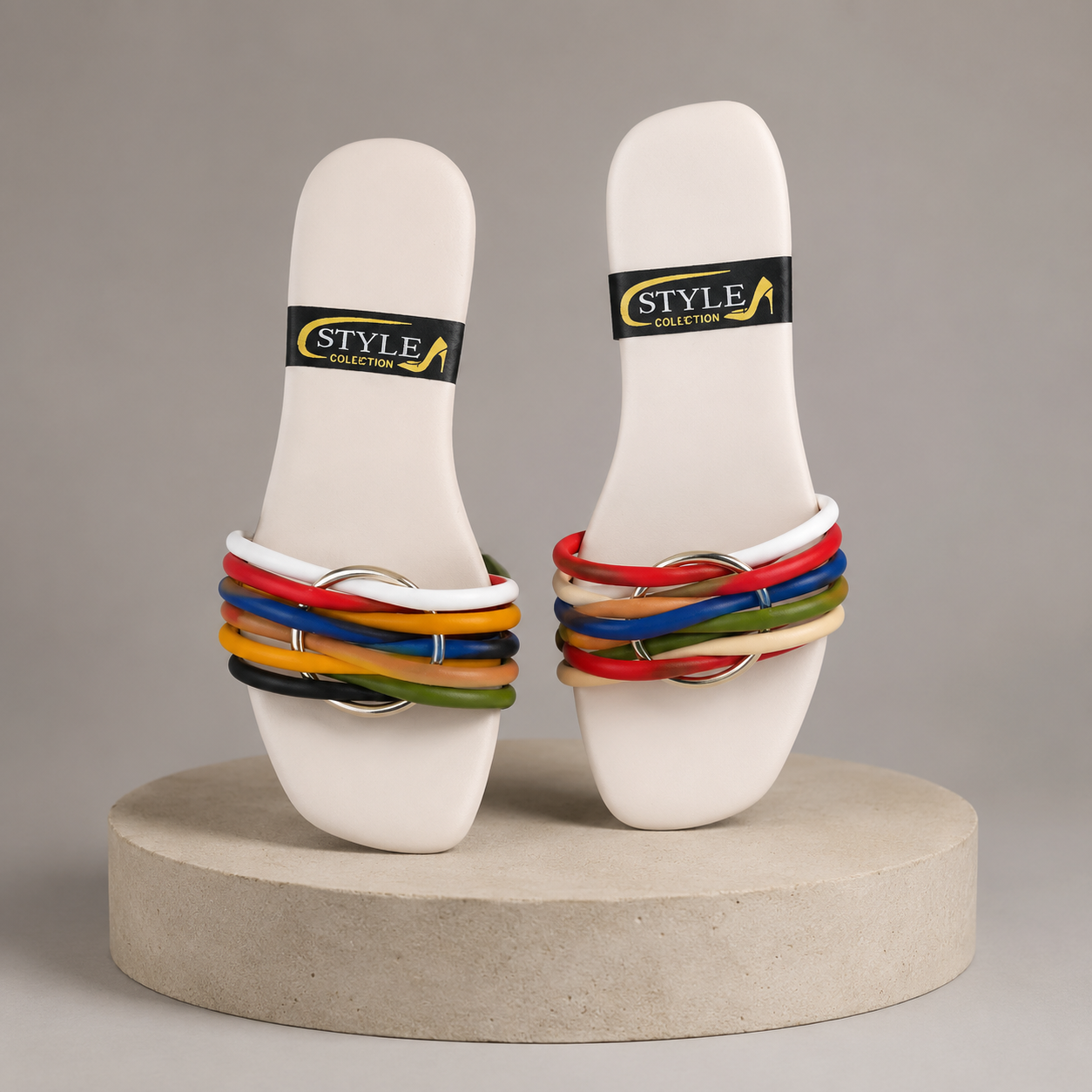 🌈 Women's Colorful Multi-Strap Flat Slide Sandals