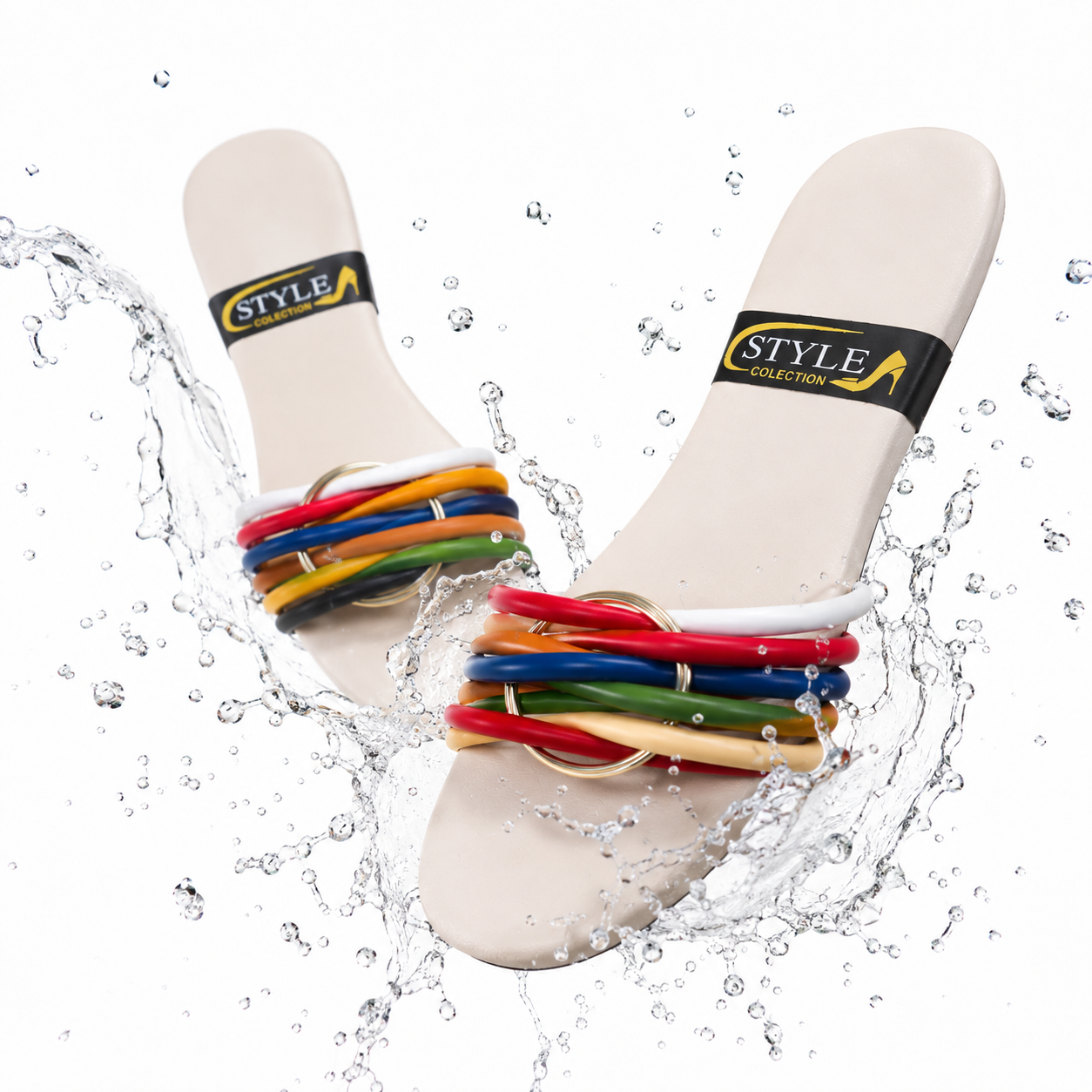 🌈 Women's Colorful Multi-Strap Flat Slide Sandals