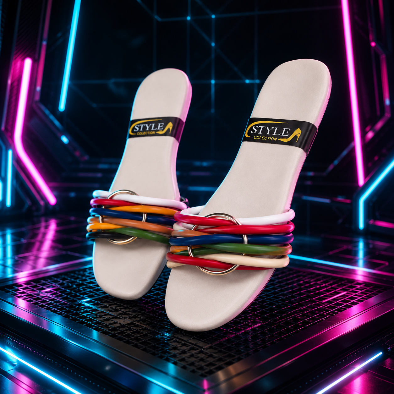 🌈 Women's Colorful Multi-Strap Flat Slide Sandals
