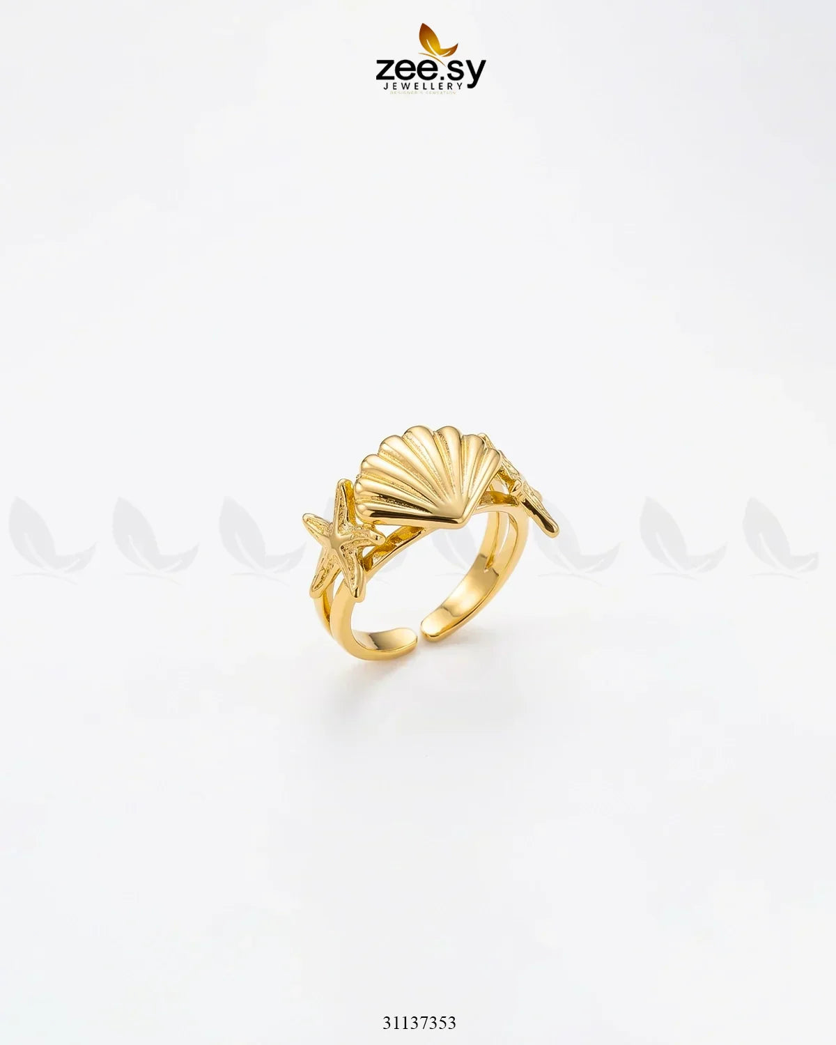 Golden Riviera Seashell Starfish Ring