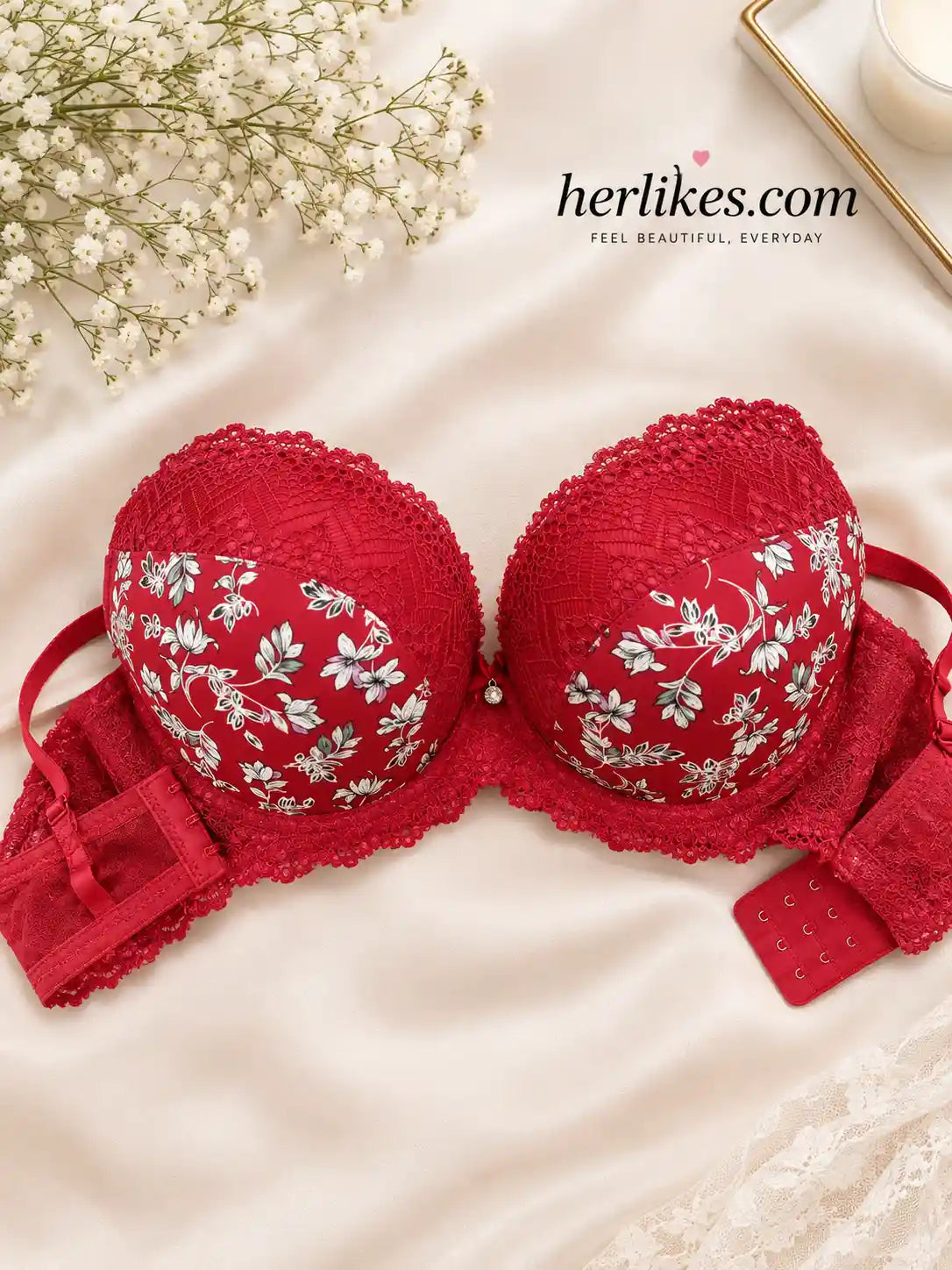 Floral Lace Push-Up Underwire Full Coverage Bra