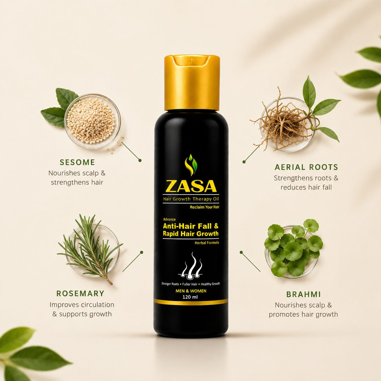 ZASA Hair Growth Therapy Oil – Anti Hair Fall & Rapid Hair Growth Oil for Men & Women | 120ml