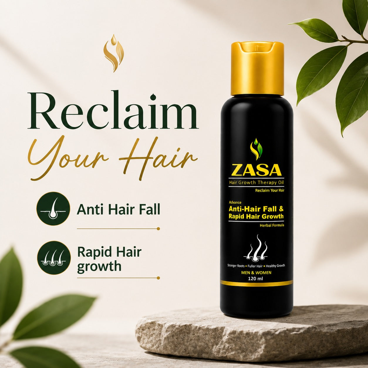 ZASA Hair Growth Therapy Oil – Anti Hair Fall & Rapid Hair Growth Oil for Men & Women | 120ml
