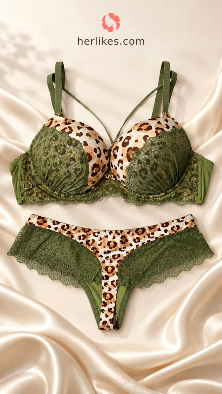 Leopard Lace Lingerie Set | Push-Up Bra & Matching Panty