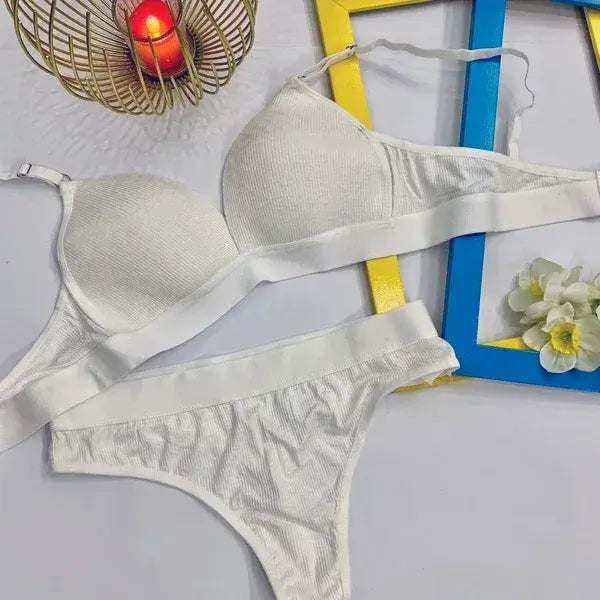 Comfortable Sportswear Bra And Panties Set Small Chest Gathered No Steel Ring Beautiful Back Wrap Chest Triangle Cup