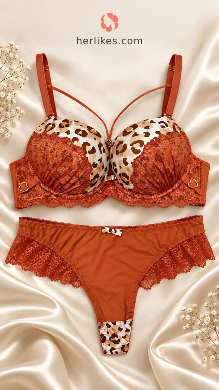 Leopard Lace Lingerie Set | Push-Up Bra & Matching Panty